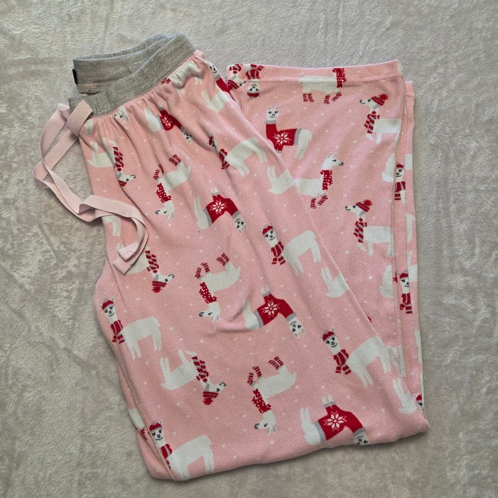 Rene Rofe Pink Llama Print Pajama Pants Womens Medium Holiday Lounge Sleepwear